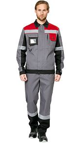 Куртка мужская рабочая летняя для ИТР "Виват" серо-черно-красная